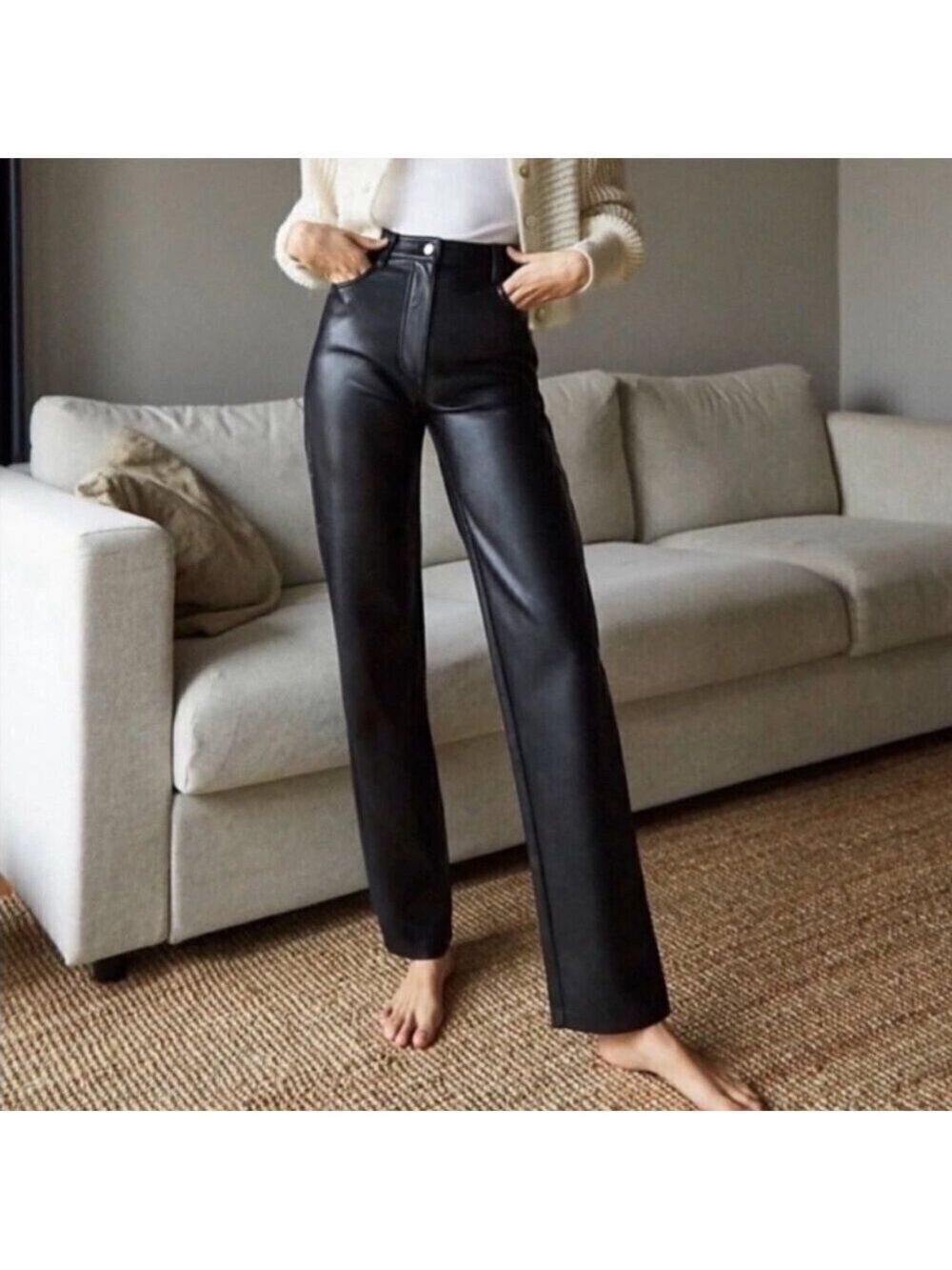Aritzia Wilfred The Melina High-Waisted Straight Leg Black Vegan Leather Pants 6